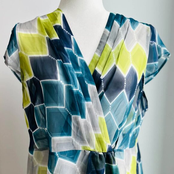 Banana Republic Teal Green & Gray Sheer Wrap Blouse with Flutter Sleeves – US XL - Picture 8 of 12